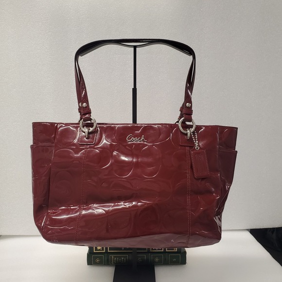 Coach Handbags - Coach Signature Garnet East West Embossed Patent Leather Carry all # F17729